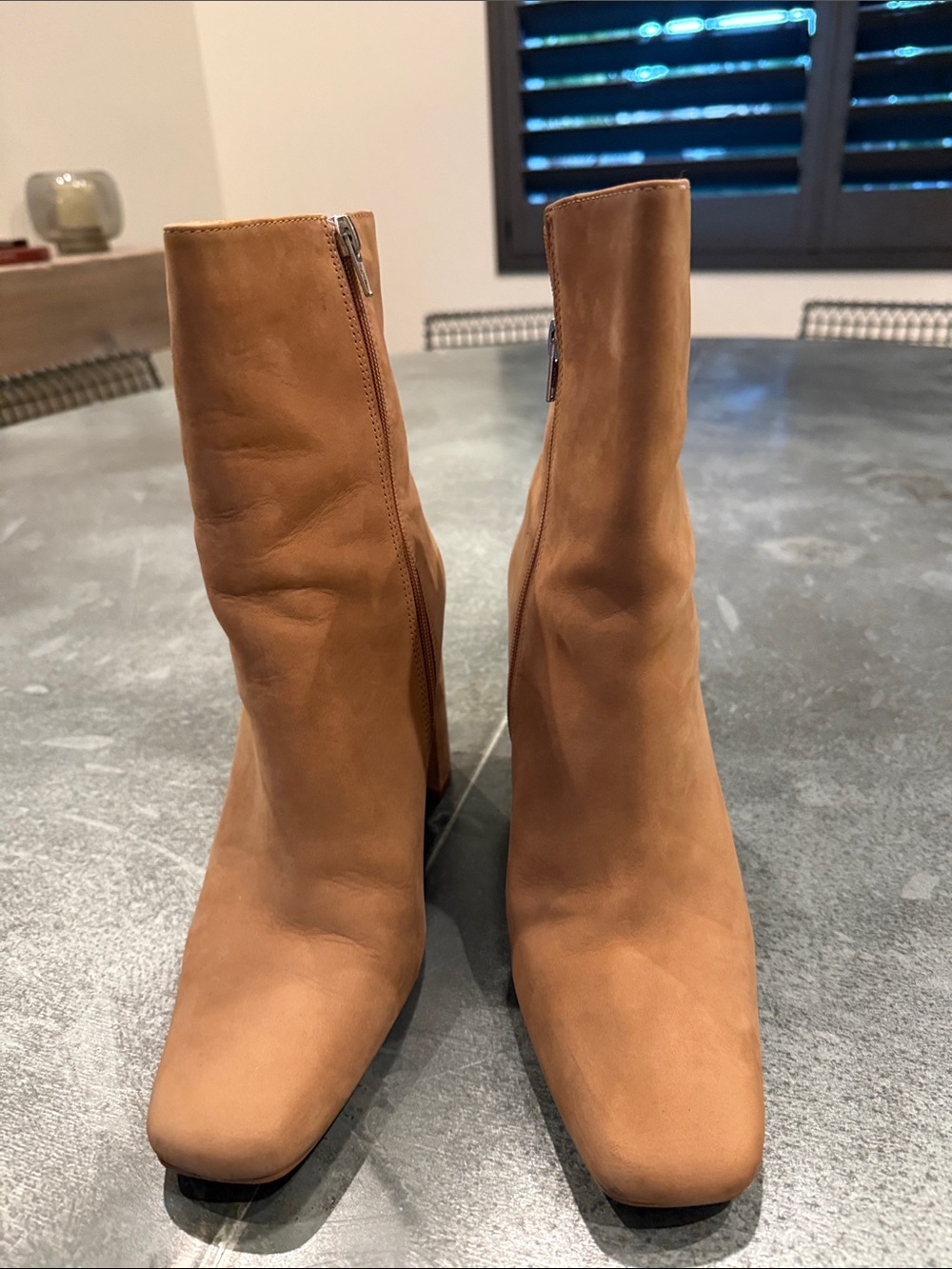 Steve Madden Cognac Leather Square-Toe Ankle Boots